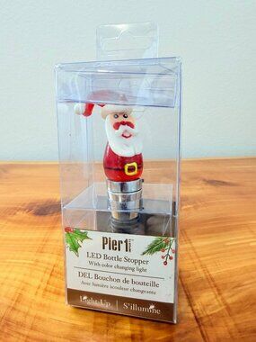 Pier1 LED Bottle Stopper Holiday Christmas Glass Santa.